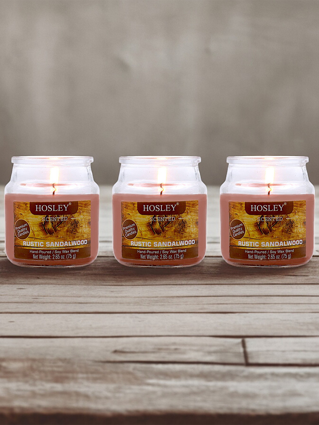HOSLEY Rustic 3Pcs Scented 1 Wick Rustic Sandalwood Solid Geometric Regular Jar Candles