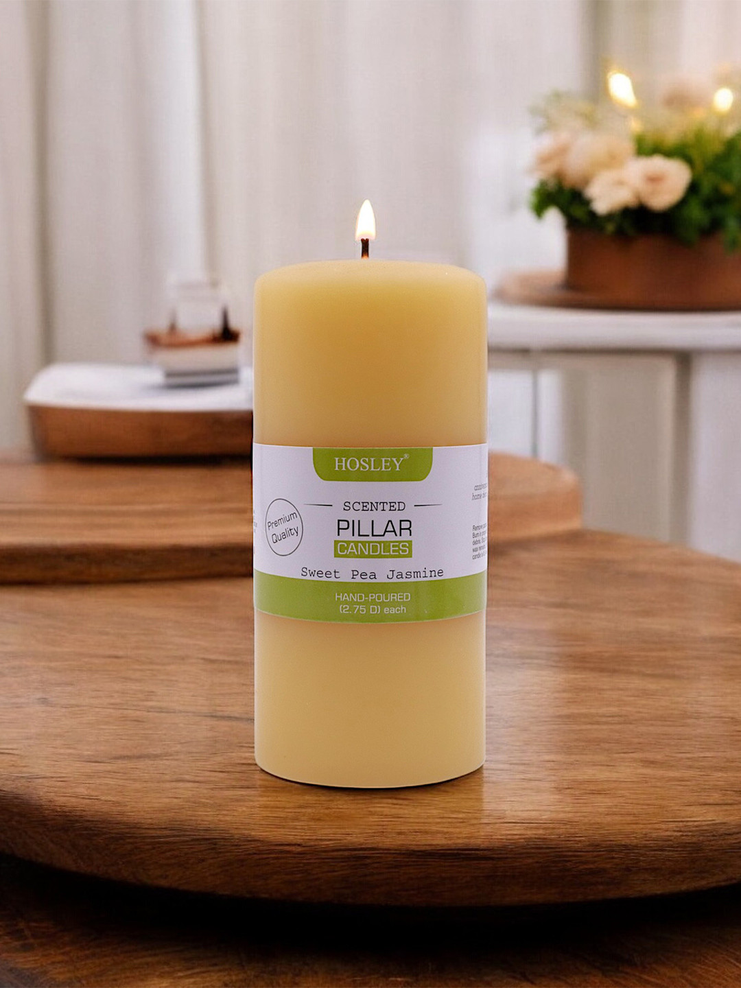 HOSLEY Highly Fragranced Sweet Pea Sweet Pea Jasmine Solid Pillar Candles