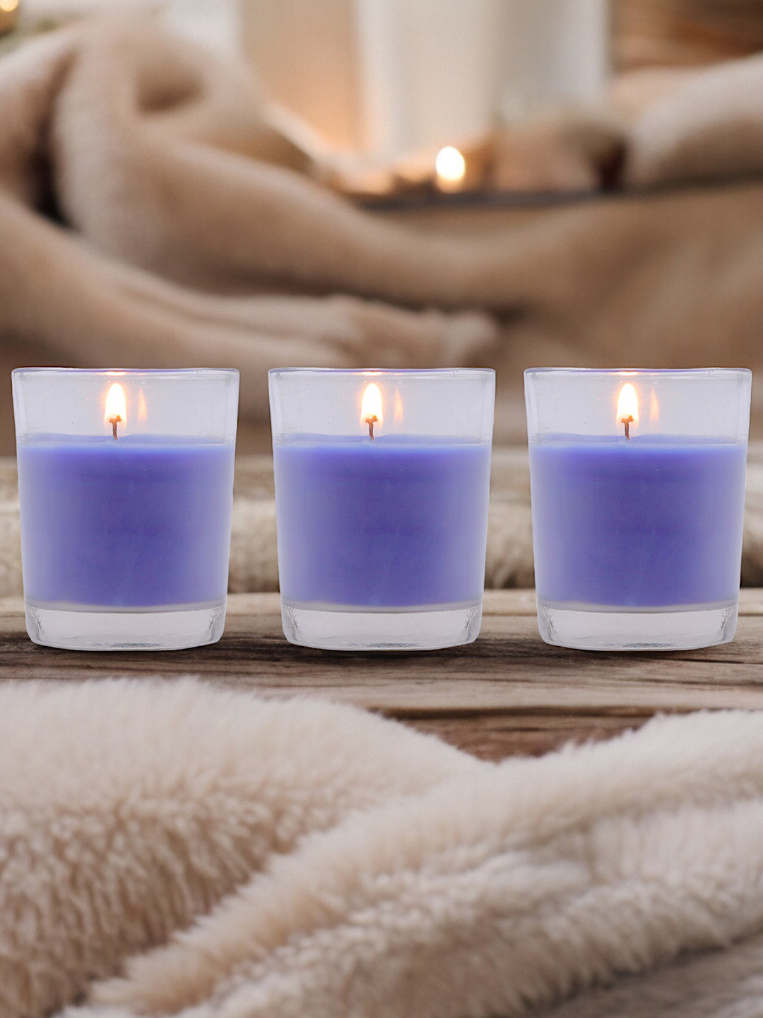 HOSLEY Fields 3Pcs Scented 1 Wick Lavender Fields Solid Geometric Regular Jar Candles