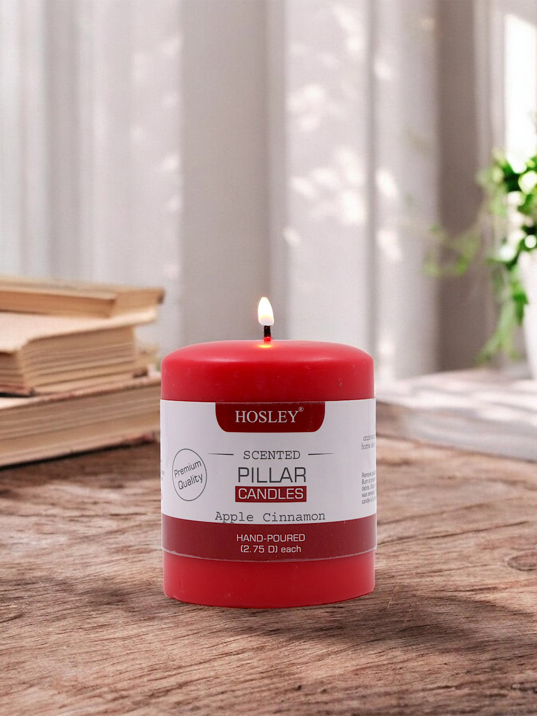 HOSLEY Highly Fragranced 1 Wick Apple Cinnamon Solid Geometric Regular Pillar Candles