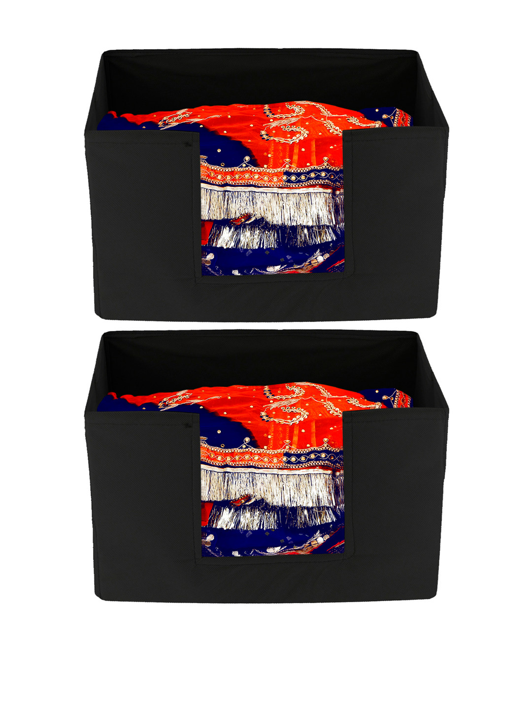 Kuber Industries Unisex Set Of 2 Black Solid Saree Stacker Organisers