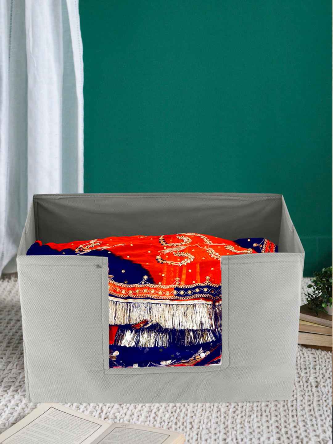 Kuber Industries Unisex Grey Solid Saree Stacker Organiser