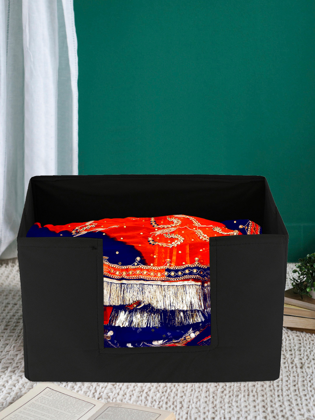 Kuber Industries Unisex Black Solid Saree Stacker Organisers