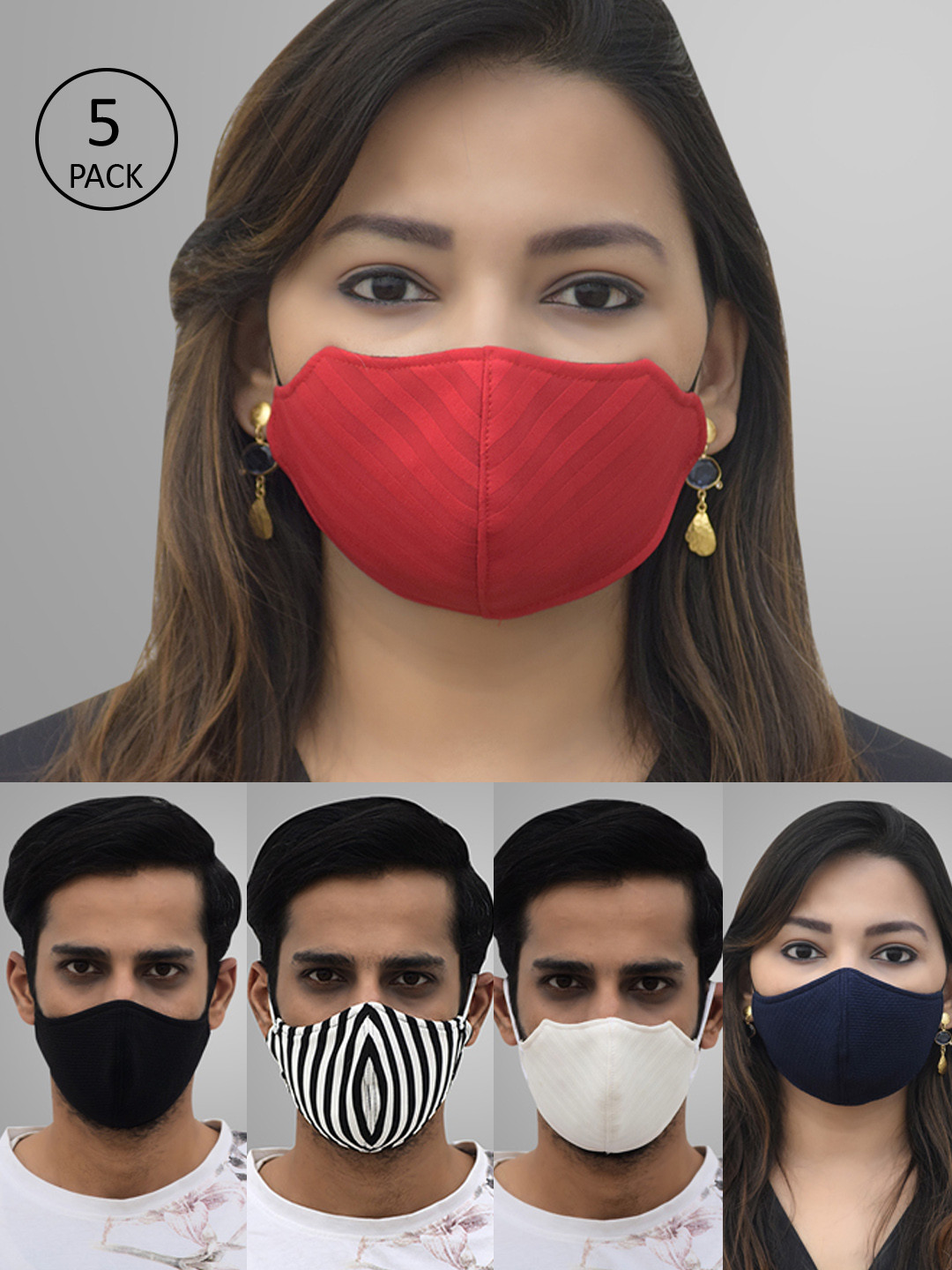 Pannkh Unisex 5 Pcs 2-Ply Reusable Outdoor Masks