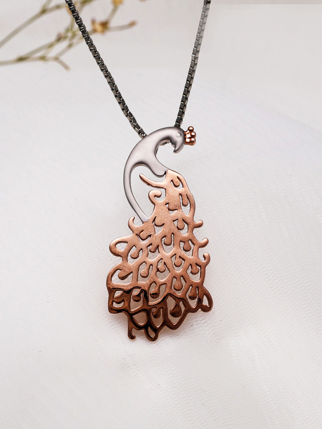 GIVA 925 Sterling Silver Rose Gold Plated Peacock Pendant