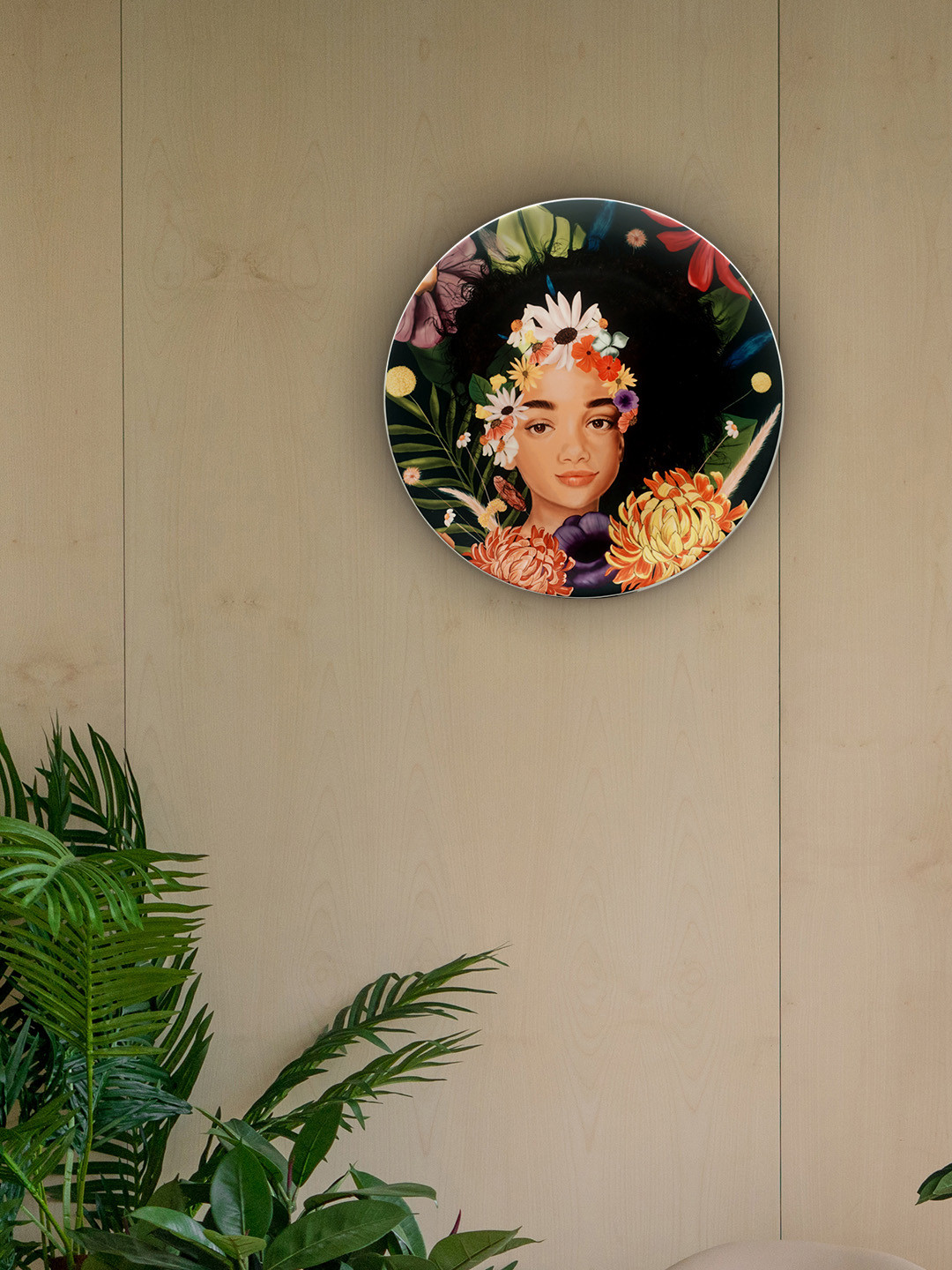 KOLOROBIA he Blooming Beauty Bone China Ethnic Motifs Glossy Hanging Hall Wall Plates-8In