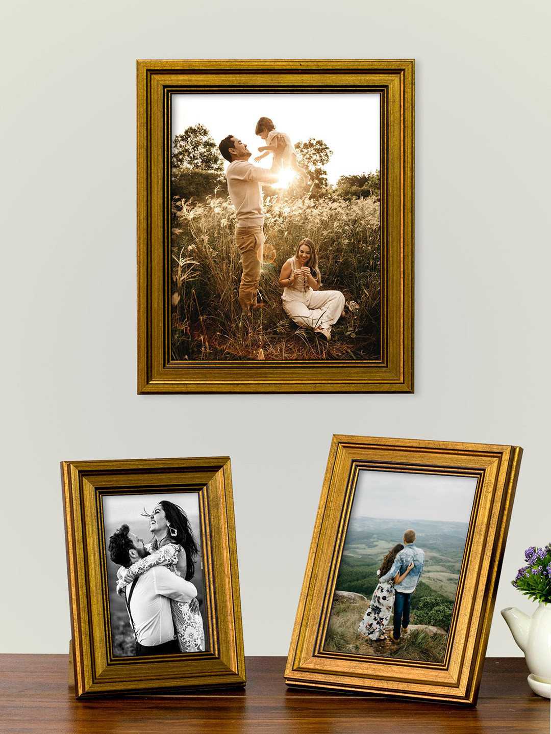 Art Street Set Of 3 Gold-Toned Solid Photo Frames