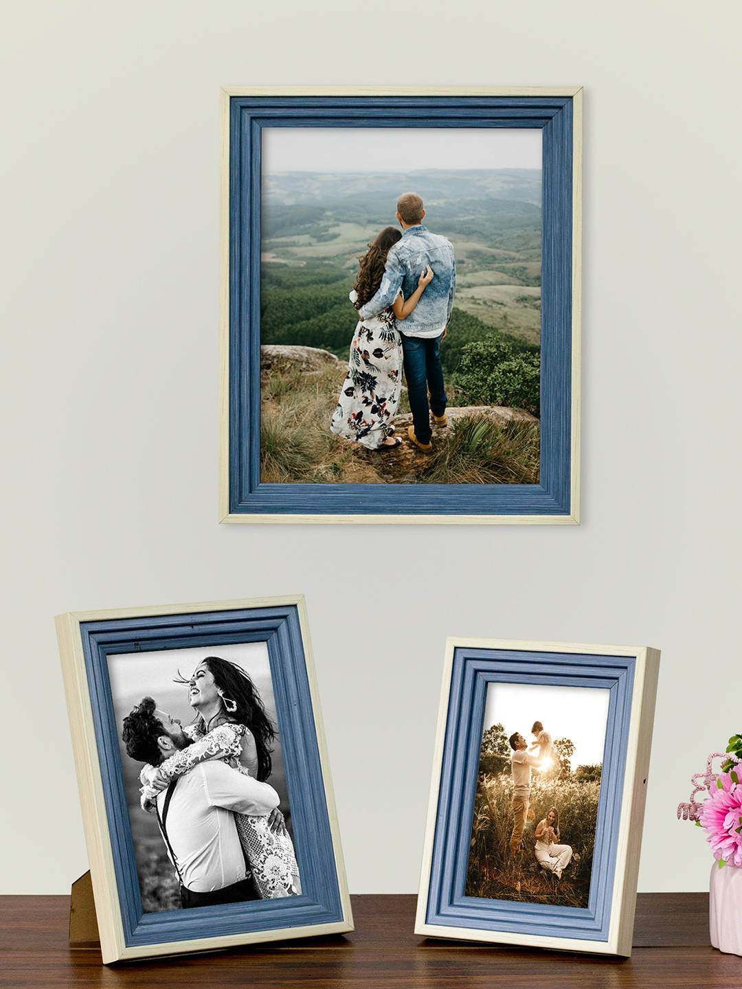 Art Street Set Of 3 Blue Solid Photo Frames