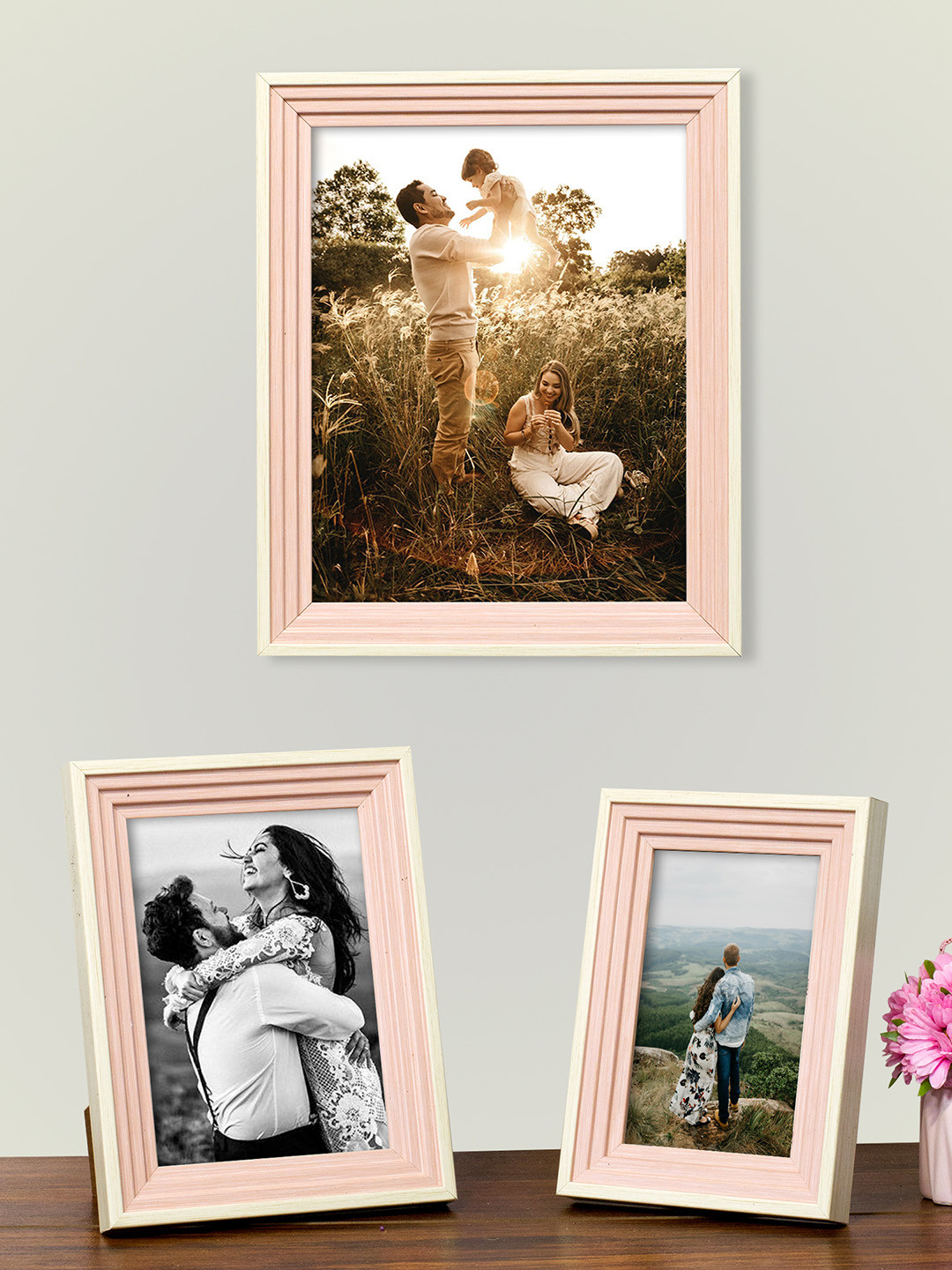 Art Street Set Of 3 Pink Solid Photo Frames