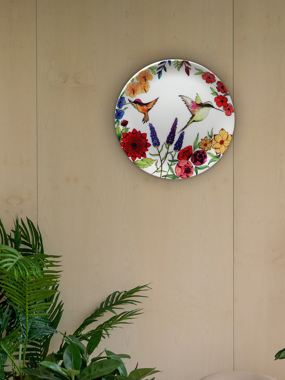 KOLOROBIA HUMMING BIRD FLORAL BEAUTY Ceramic Glossy Hanging Hall Wall Plates