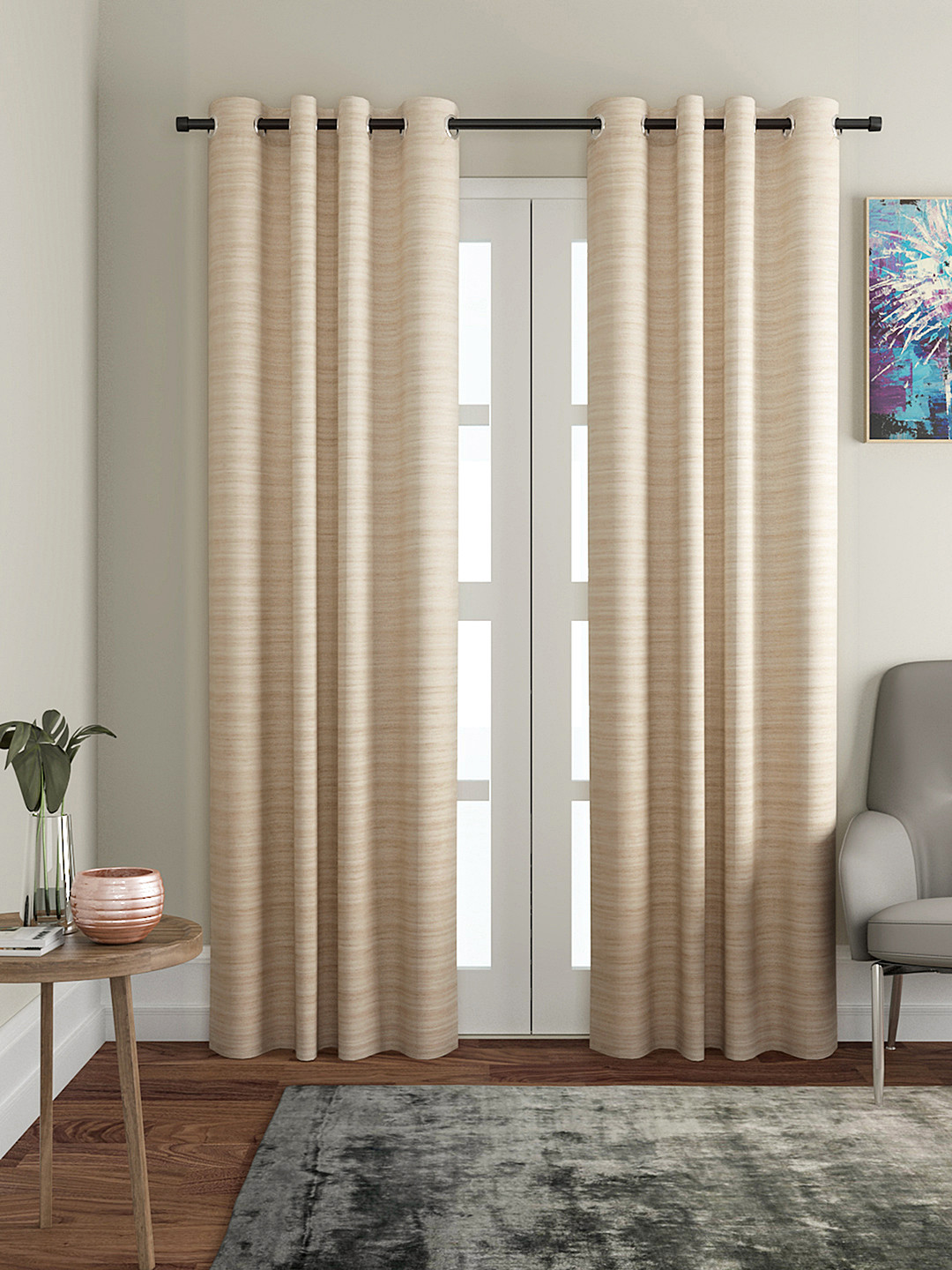 Soumya Beige Single Room Darkening Door Curtain
