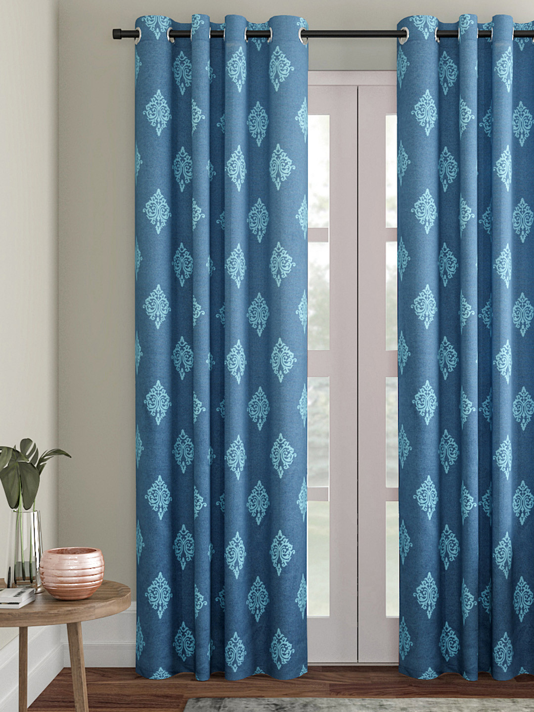 Soumya Navy Blue Single Room Darkening Long Door Curtain