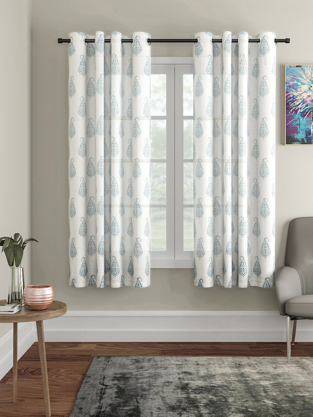 Soumya Blue Single Semi Sheer Window Curtain
