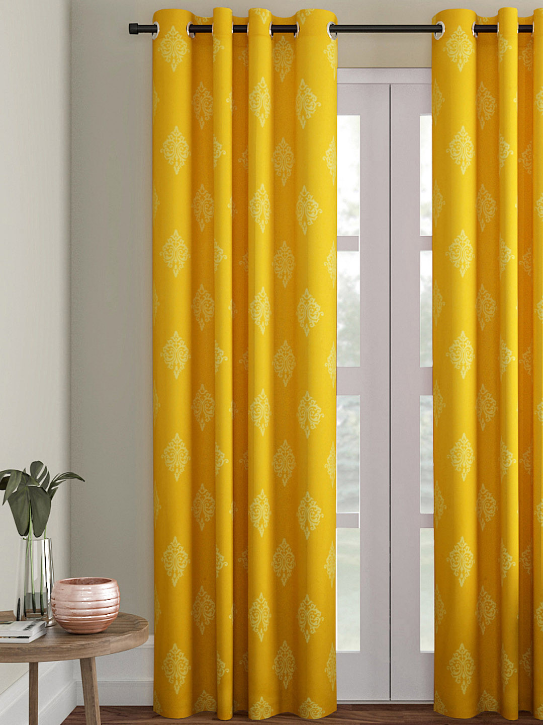 Soumya Yellow Single Room Darkening Long Door Curtain
