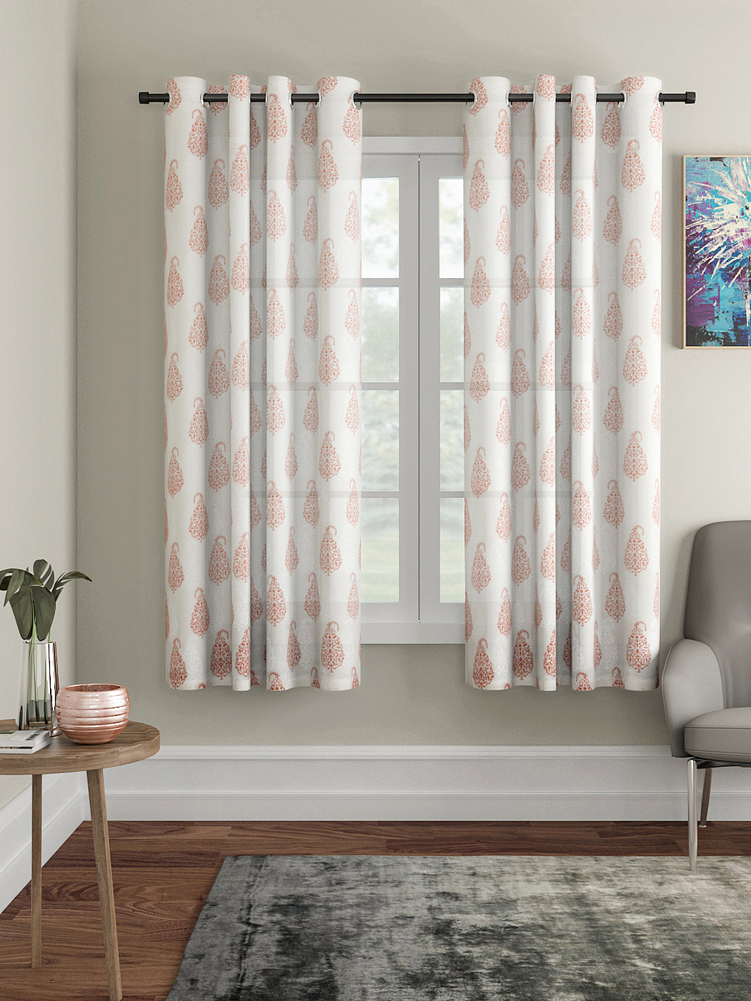 Soumya Rust & Off-White Single Sheer Window Curtain