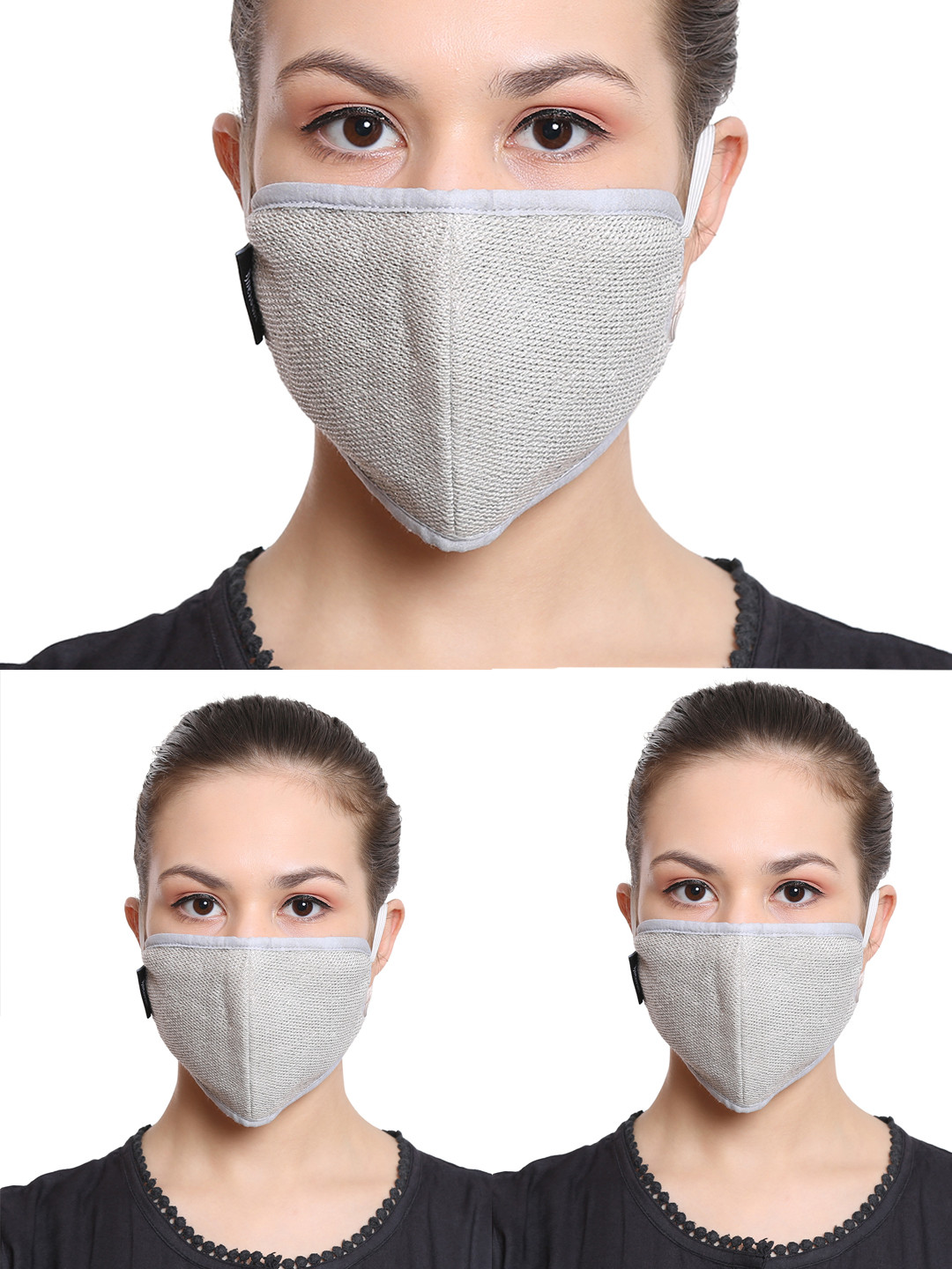 Anekaant Women 3 Pcs 3-Ply Reusable Cotton Lurex Fabric Protective Outdoor Masks