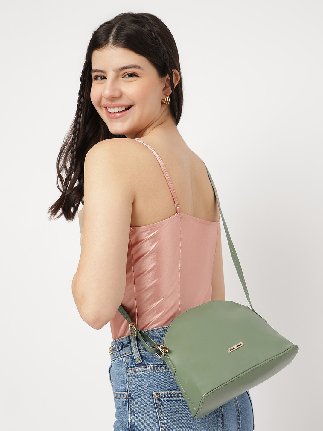 Fastrack Women Olive Green Half Moon Sling Bag