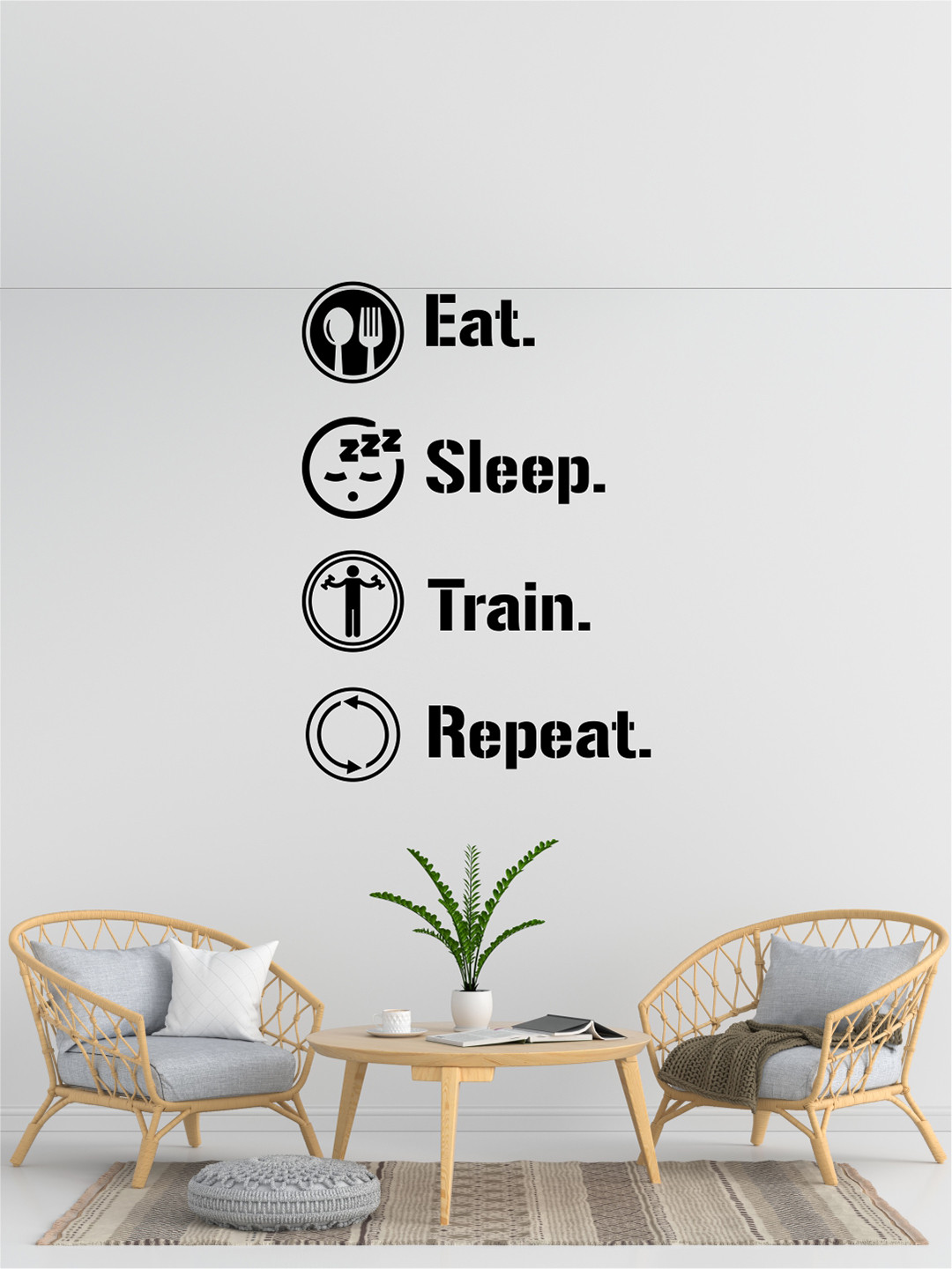 rawpockets Black Eat Sleep Train Repeat Gym Quote PVC Vinyl Wall Sticker