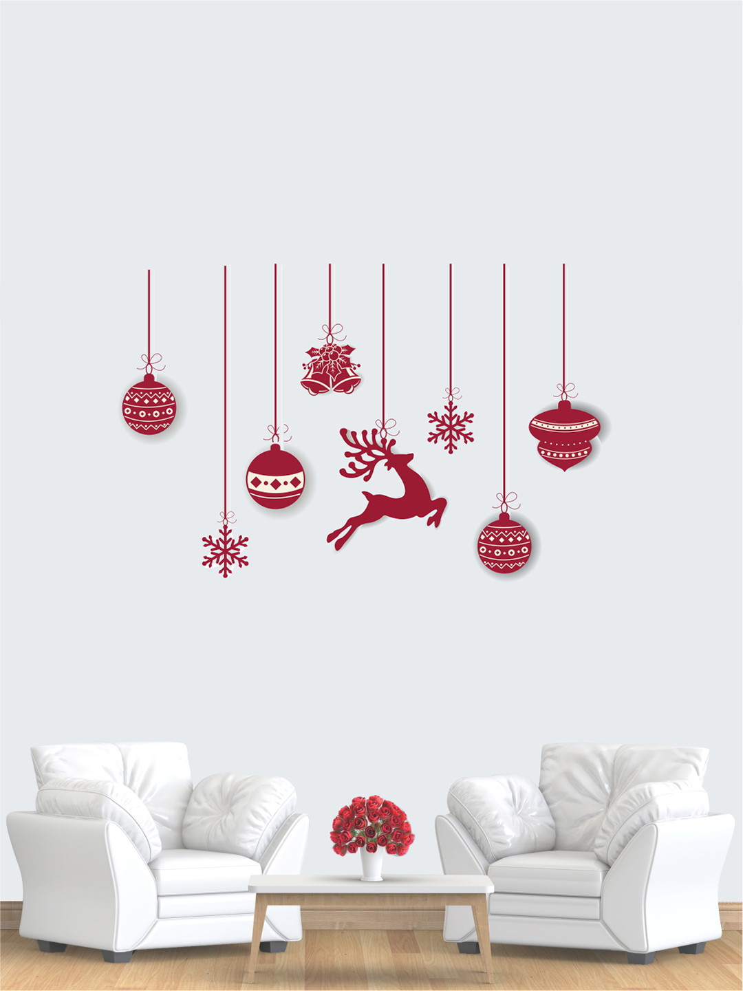 rawpockets Maroon Christmas Hanging Decorative Wall Stickers
