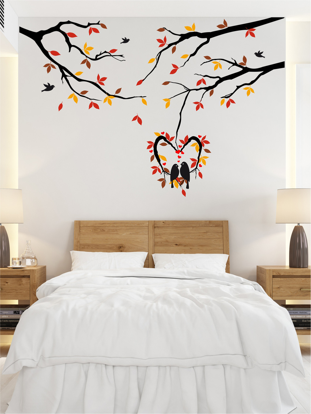 rawpockets Multicolored Love Birds Flower Tree Wall Stickers