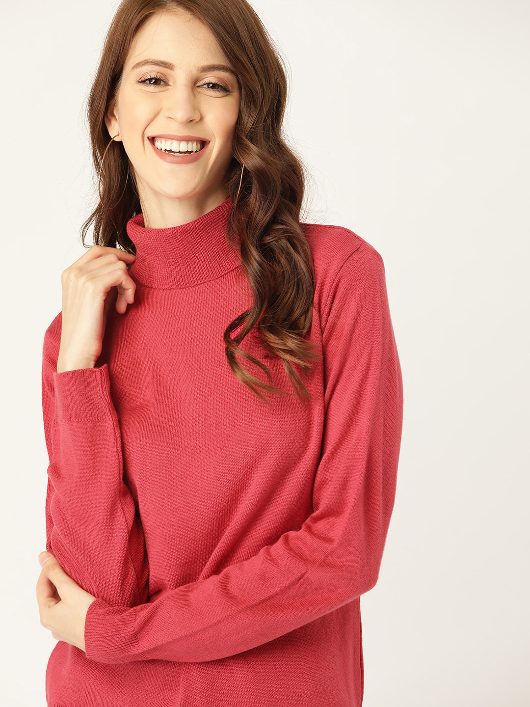 DressBerry Women Pink Solid Pullover Sweater