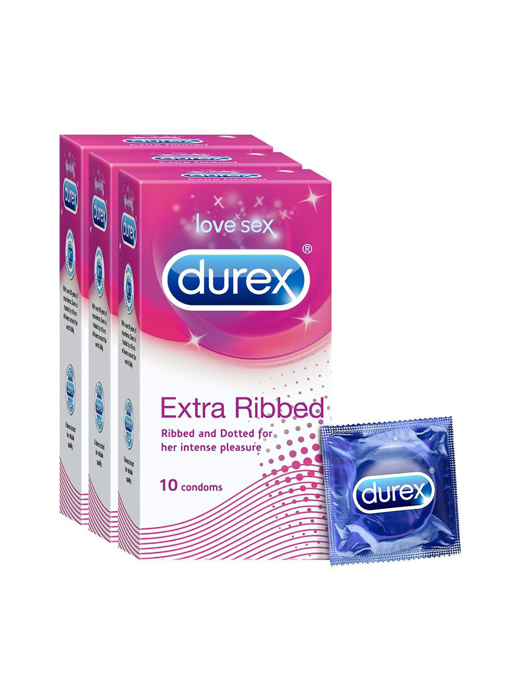Durex Pack Of 3 Extra Ribbed Condoms - 10 Pcs each
