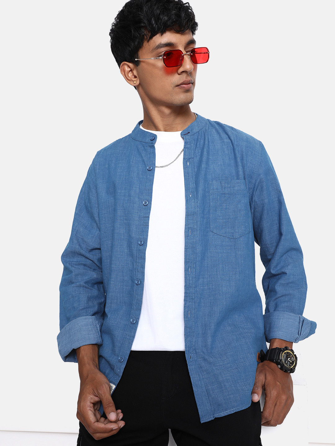 The Roadster Lifestyle Co. Men Dusty Blue Pure Cotton Summer Super Lights Casual Shirt