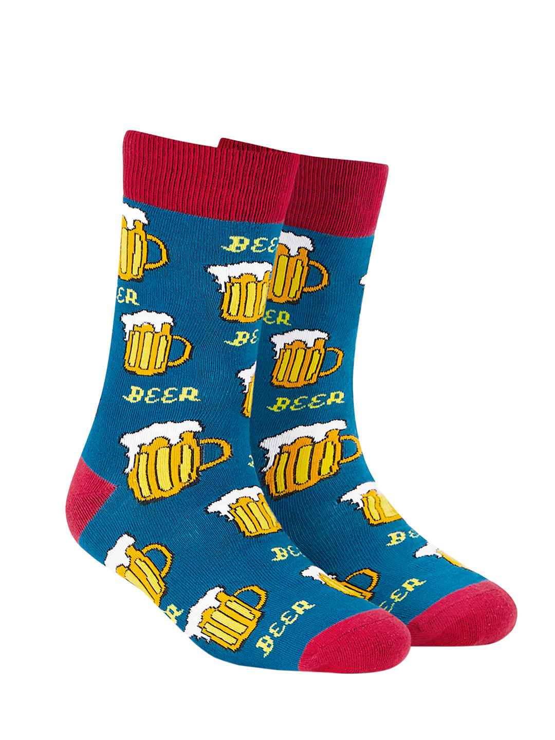 Dynamocks Unisex Blue & Yellow Beer Patterned Calf-Length Anti Bacterial Socks