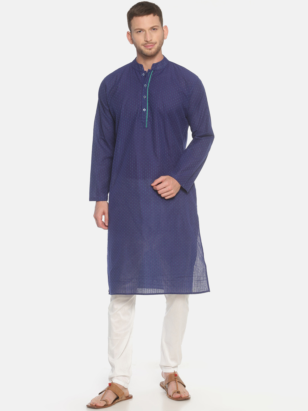 PAROKSH Men Blue & Sea Green Woven Design Straight Kurta