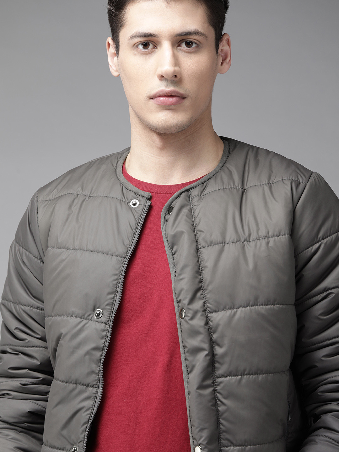 Roadster Men Charcoal Grey Soft Padded Collarless Jacket