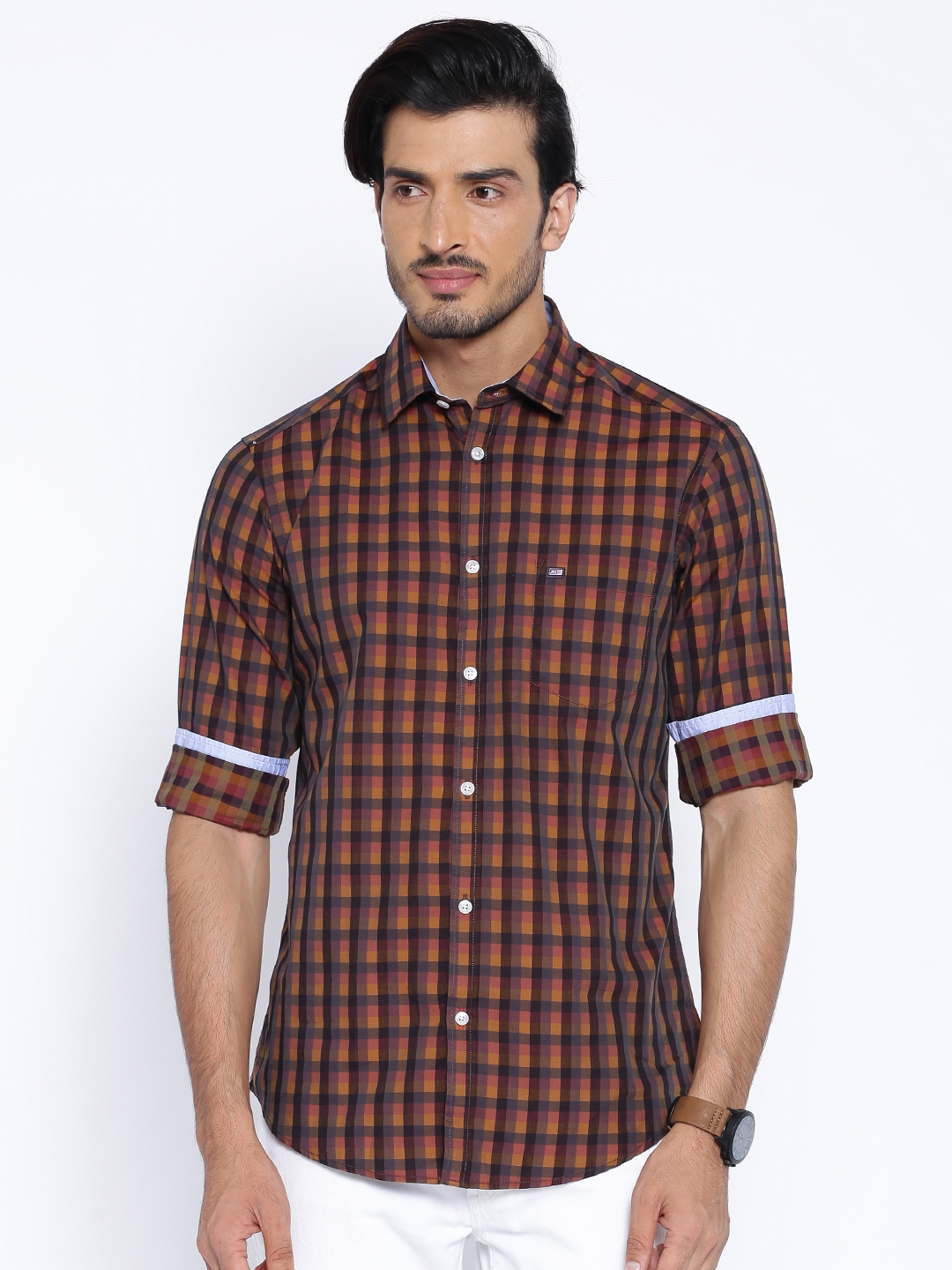 Buy Arrow Sport Brown Checked Manhattan Fit Casual Shirt Shirts