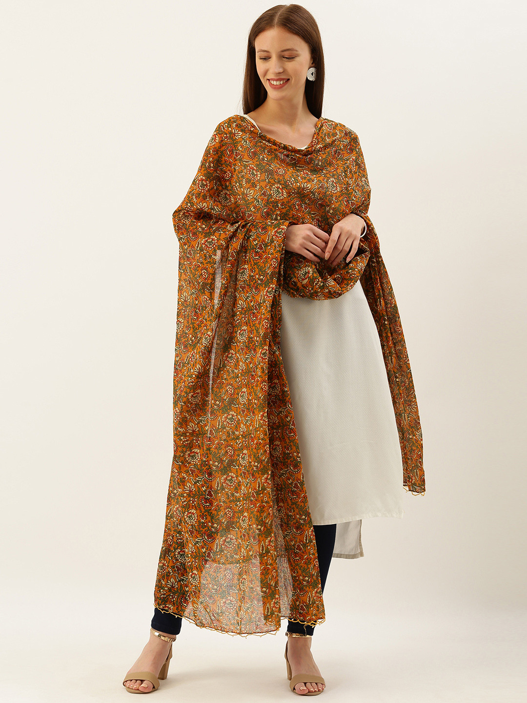 Shaily Mustard & Green Printed Dupatta