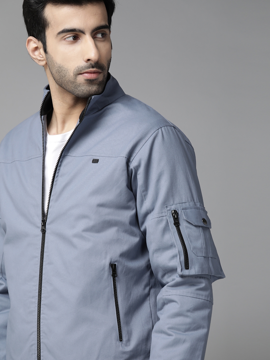 Roadster Men Grey Solid Padded Jacket (S) by Myntra