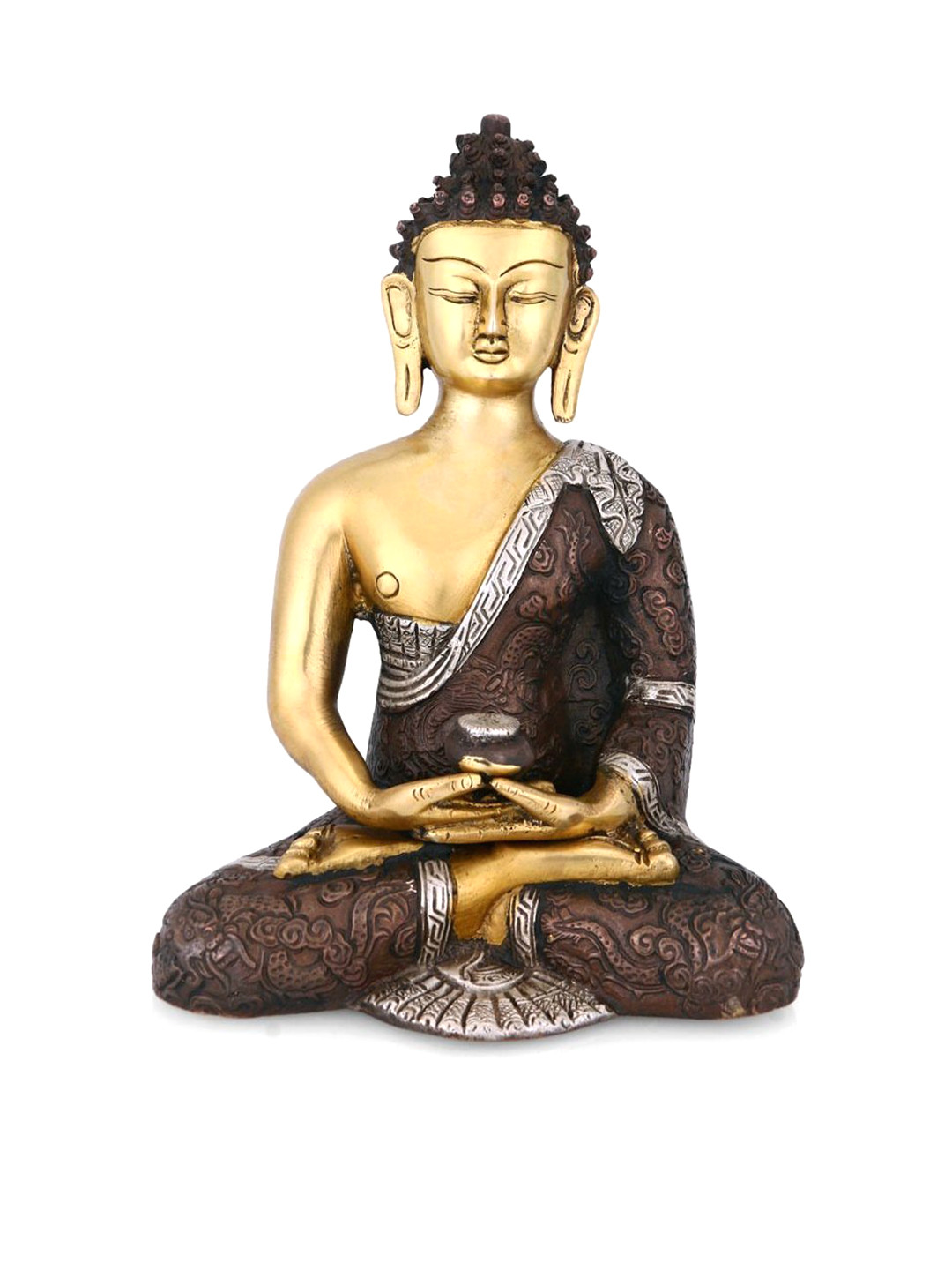 CraftVatika Meditating Tibet Buddha Yoga Gold Bronze Metallic Living Room Medium Showpiece - 9.5 Inches
