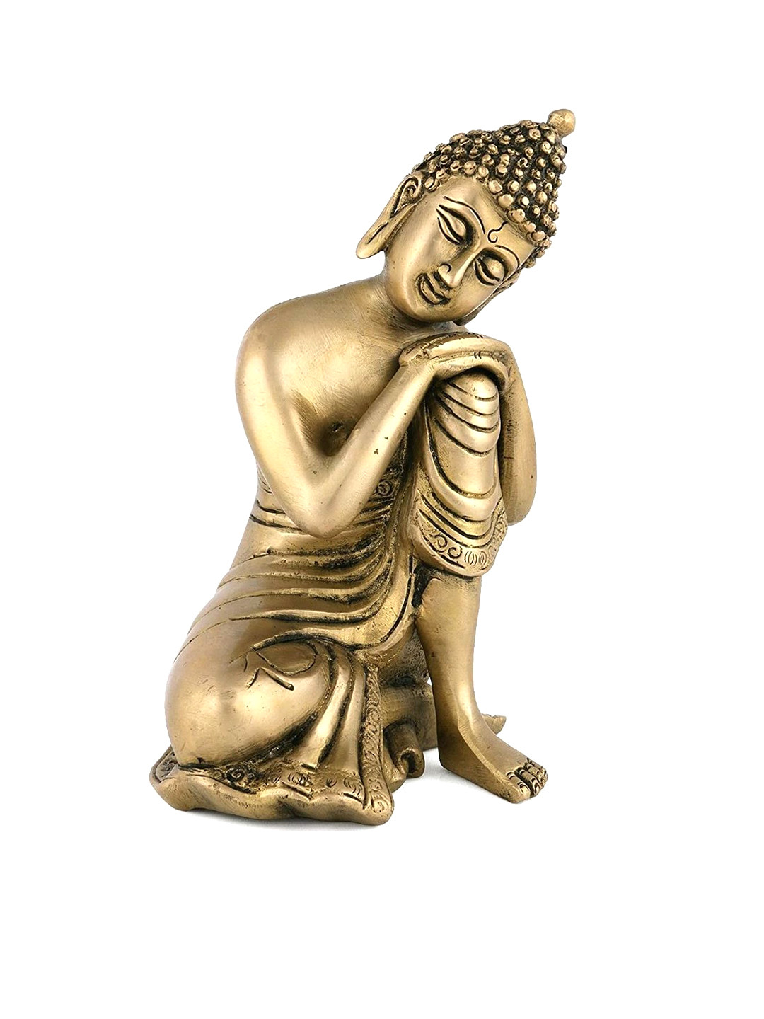 CraftVatika Thinking Buddha Gold Brass Metallic Living Room Small Showpiece - 7 Inches