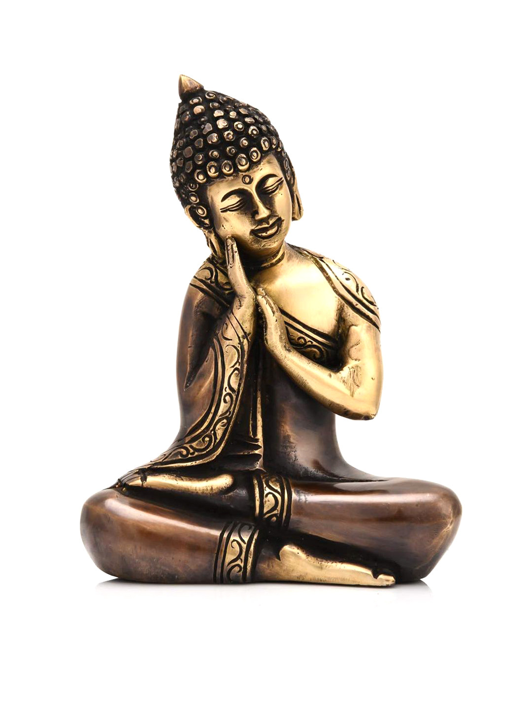 CraftVatika Resting Buddha Gold Brass Metallic Prayer Room Small Showpiece - 6.5 Inches