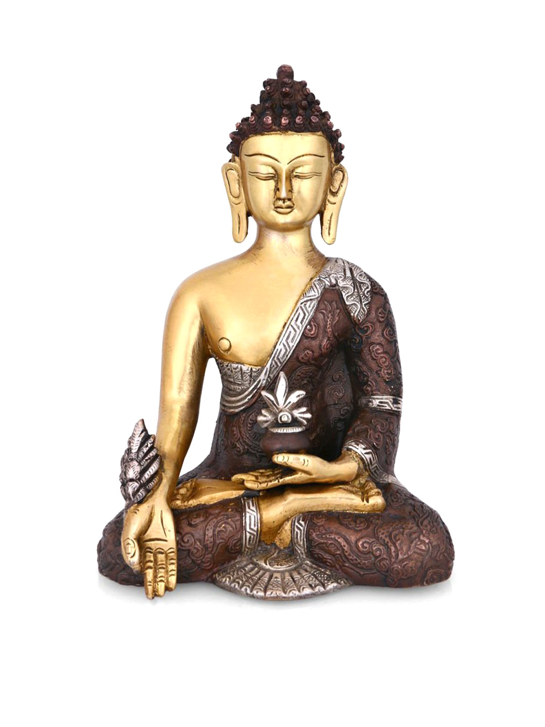 CraftVatika Buddha Gold Brass Metallic Home Office Medium Showpiece - 9 Inches