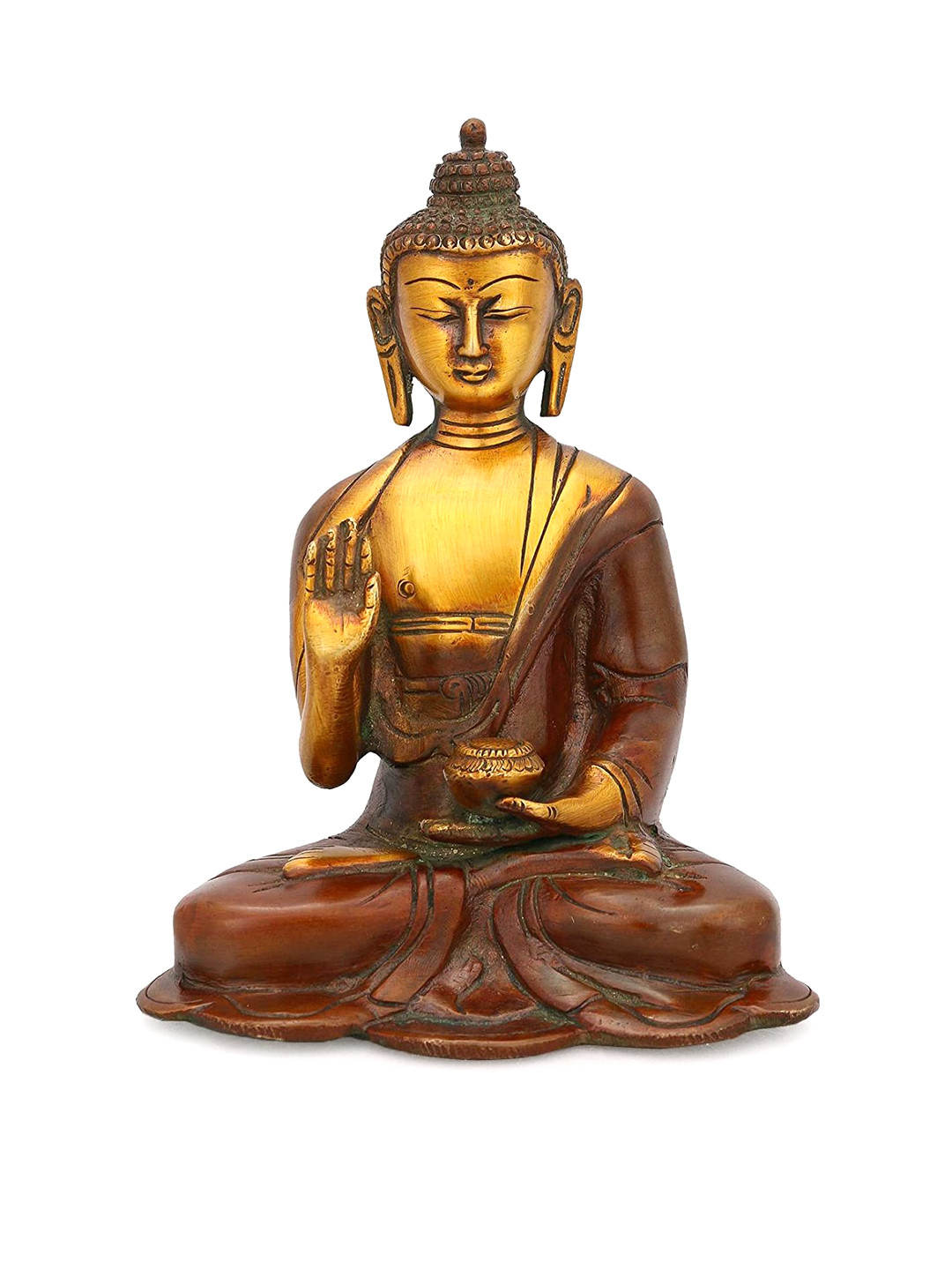 CraftVatika Feng Shui Abhaya Buddha Gold Brass Metallic Prayer Room Small Showpiece - 6 Inches