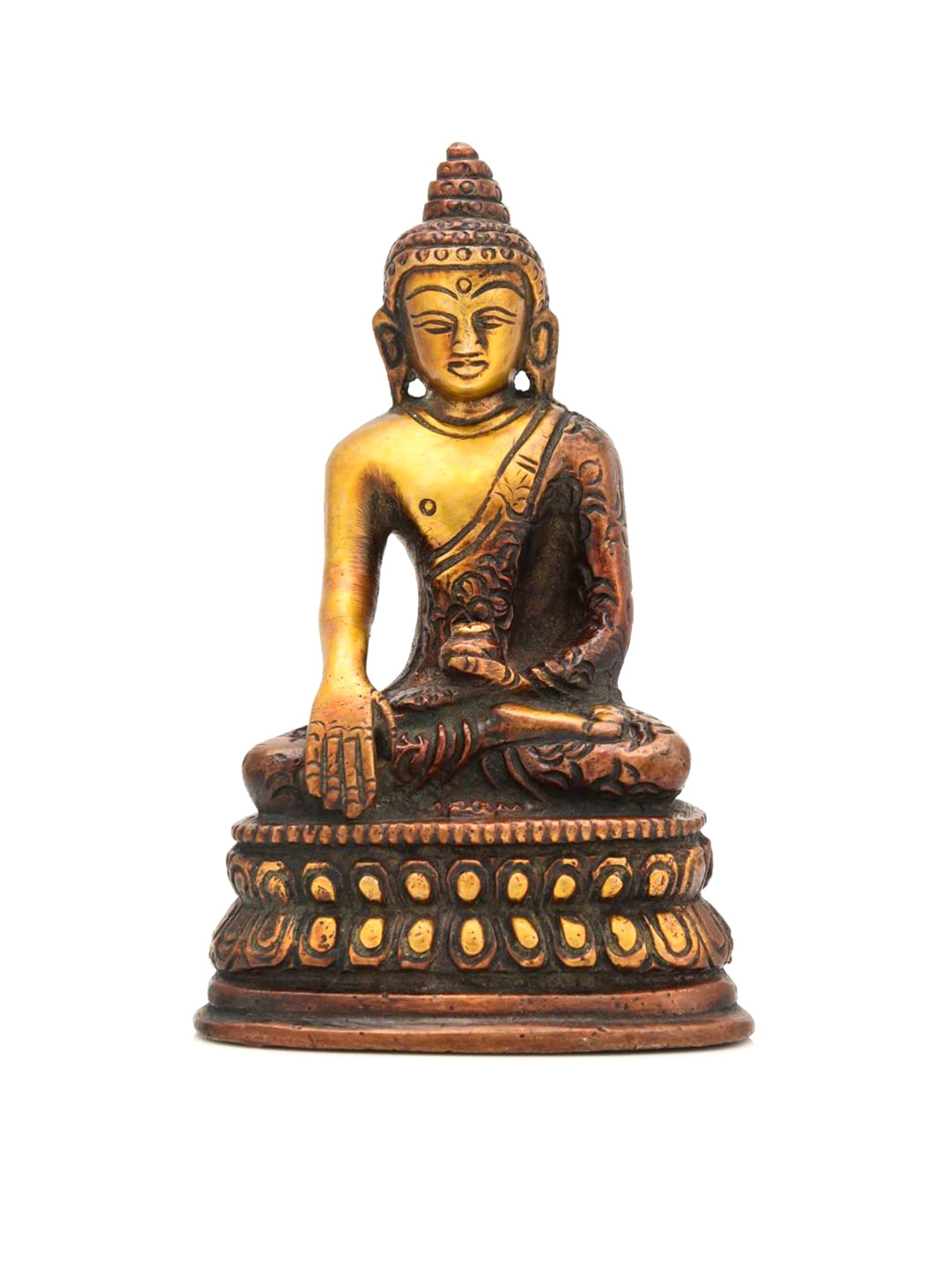 CraftVatika Shakyamuni Gautam Buddha Gold Brass Metallic Prayer Room Small Showpiece - 4.5 Inches