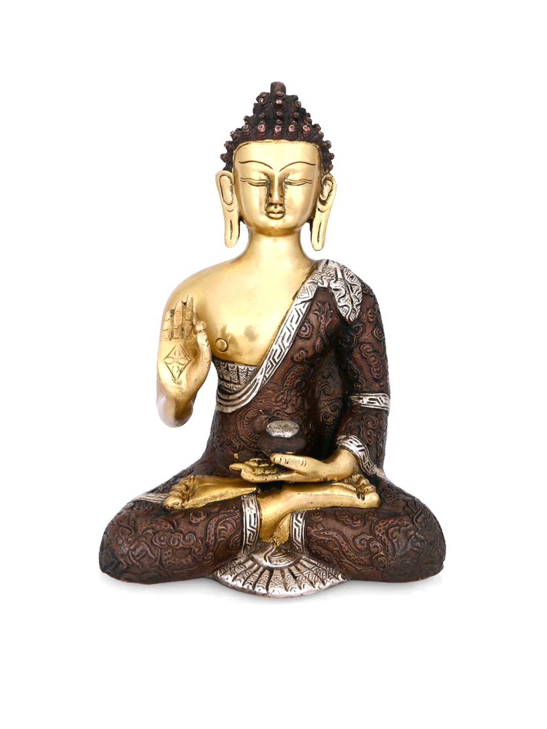 CraftVatika Blessing Abhaya Buddha Gold Bronze Metallic Prayer Room Medium Showpiece - 9.5 Inches