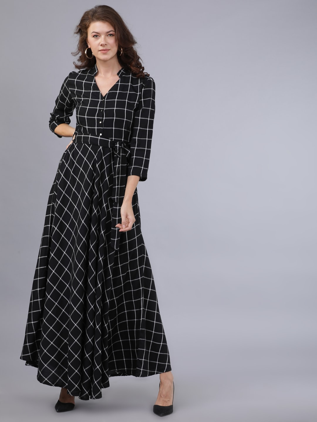 Tokyo Talkies Women Black Checked Maxi Dress