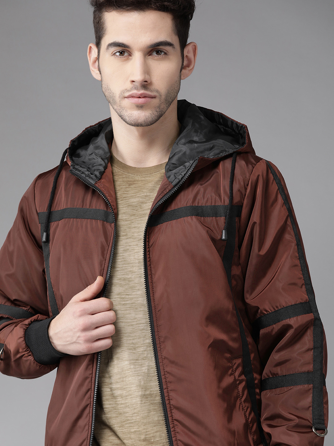 Roadster Men Burgundy Solid Bomber Jacket