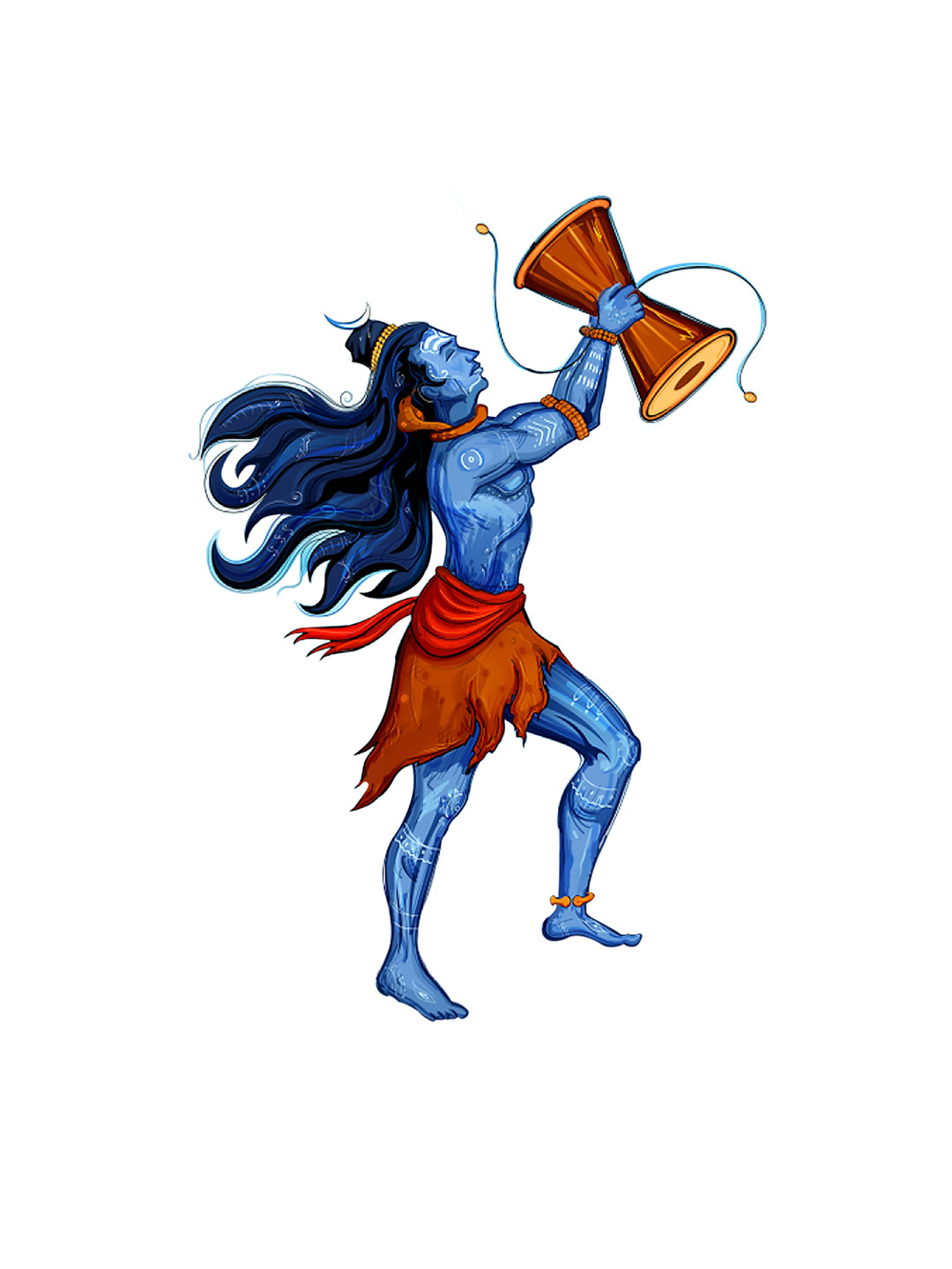 rawpockets Blue & Brown Lord Shiva With Damru Wall Stickers