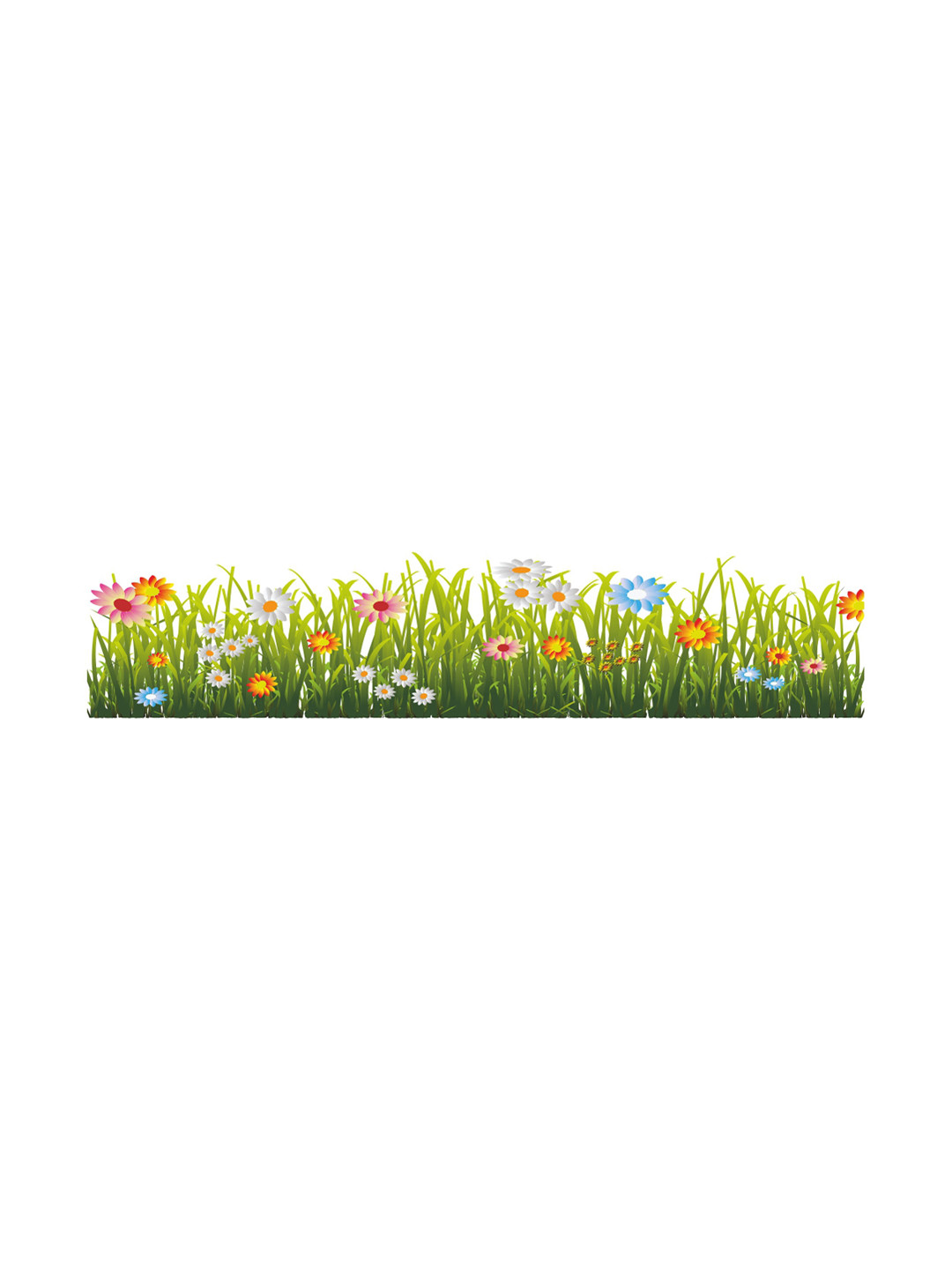 rawpockets Multicolored Grass with Flowers Wall Stickers