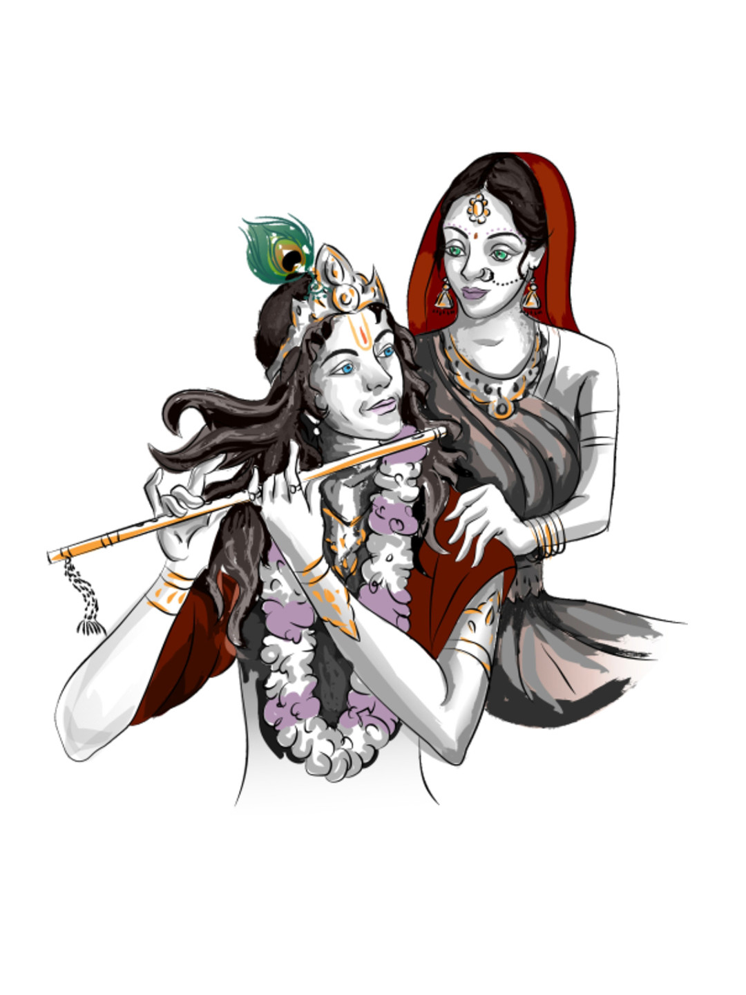 rawpockets Multicolour Lord Krishna with Radha PVC Vinyl Wall Stickers
