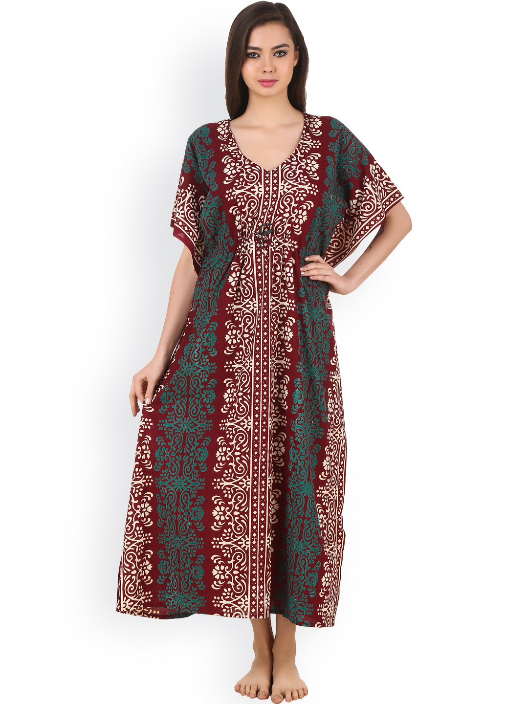 Masha Maroon Printed Maxi Nightdress NT-A58-590