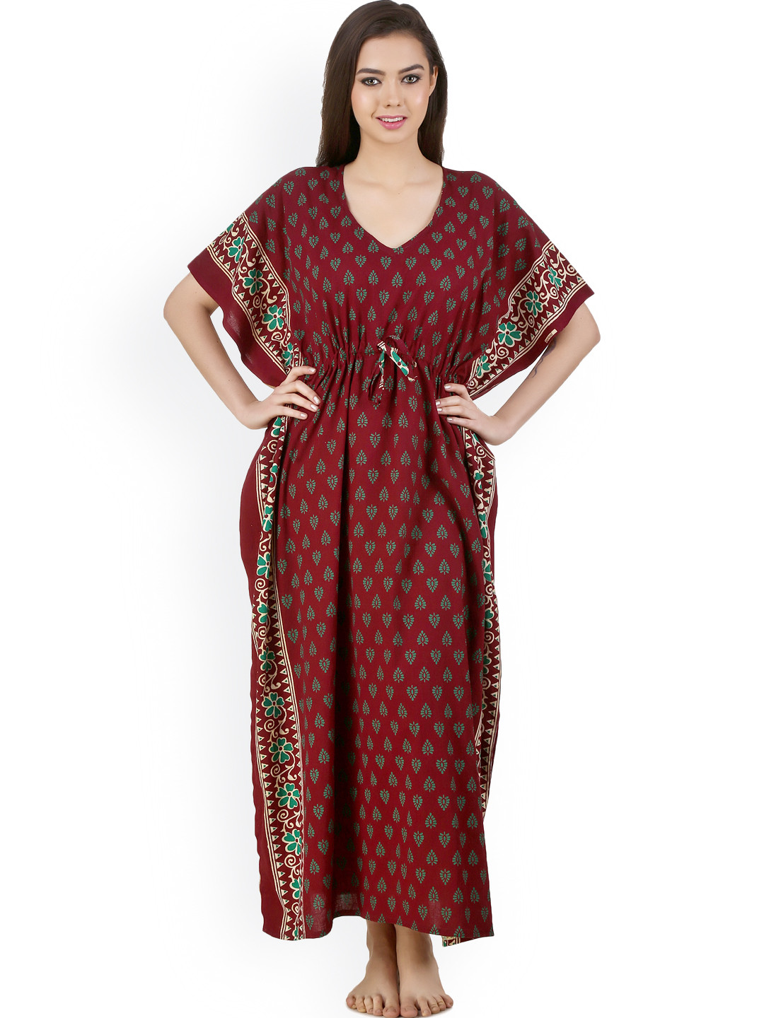 Masha Maroon Printed Kaftan Maxi Nightdress NT-A61-598