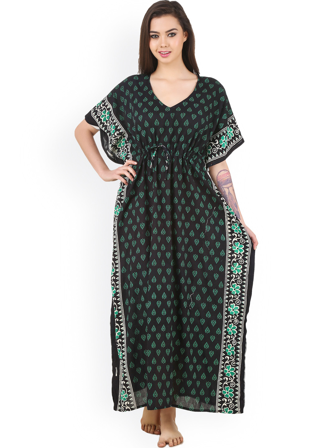 Masha Black Printed Kaftan Maxi Nightdress NT-A61-599