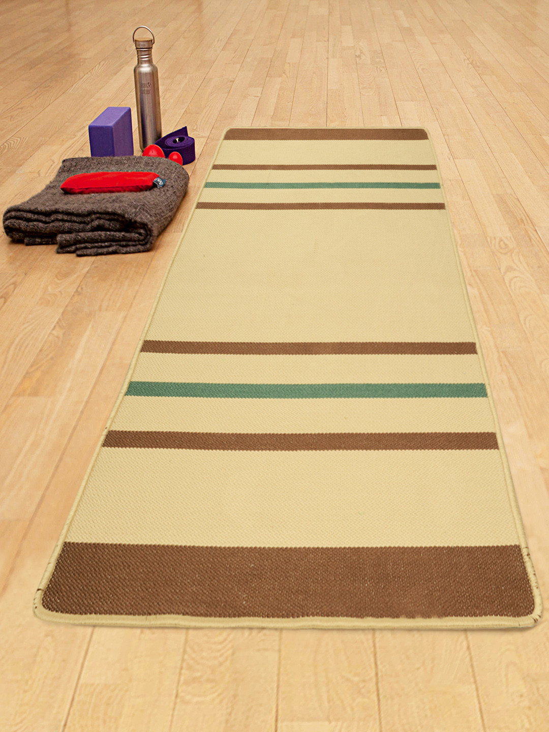 Saral Home Beige Printed Hand-Woven Antiskid Washable Yoga Mat