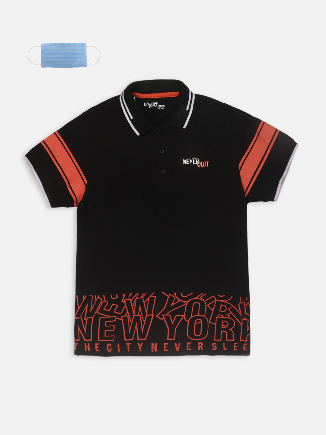 Lil Tomatoes Boys Black & Red Printed Polo Collar T-shirt